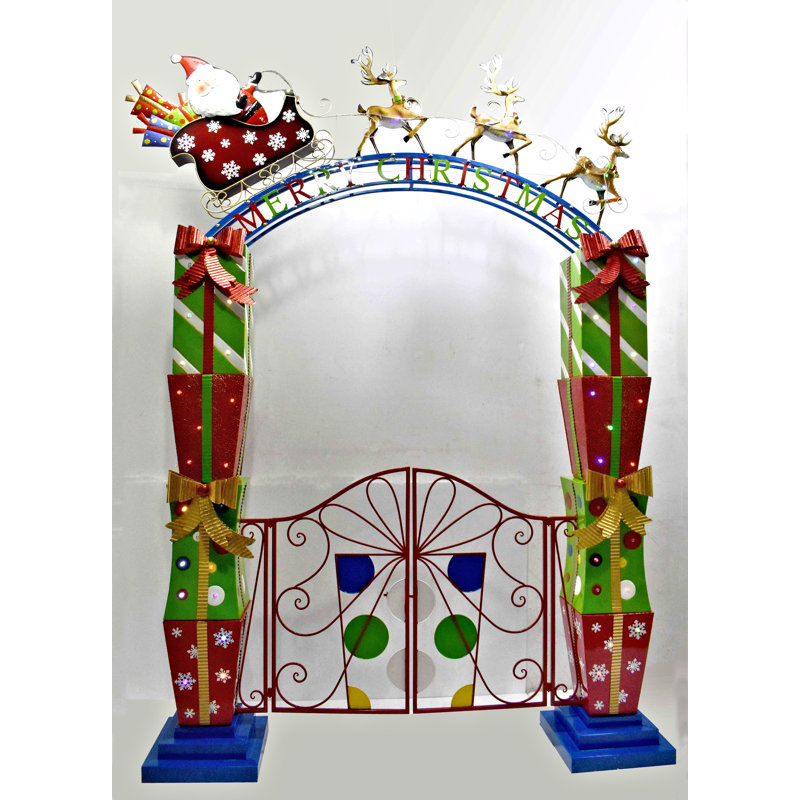 ZaerLtdInternational Iron Christmas Garden Gate With Santa, Sleigh